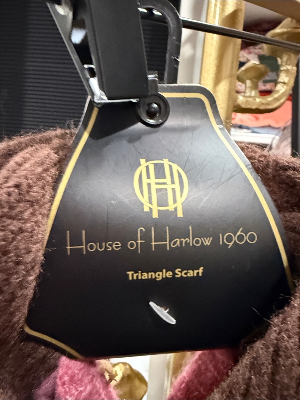 House of Harlow 1960 New Tags Brown Triangle Scarf Pink Trim Wool Blend Fall - Picture 3 of 5